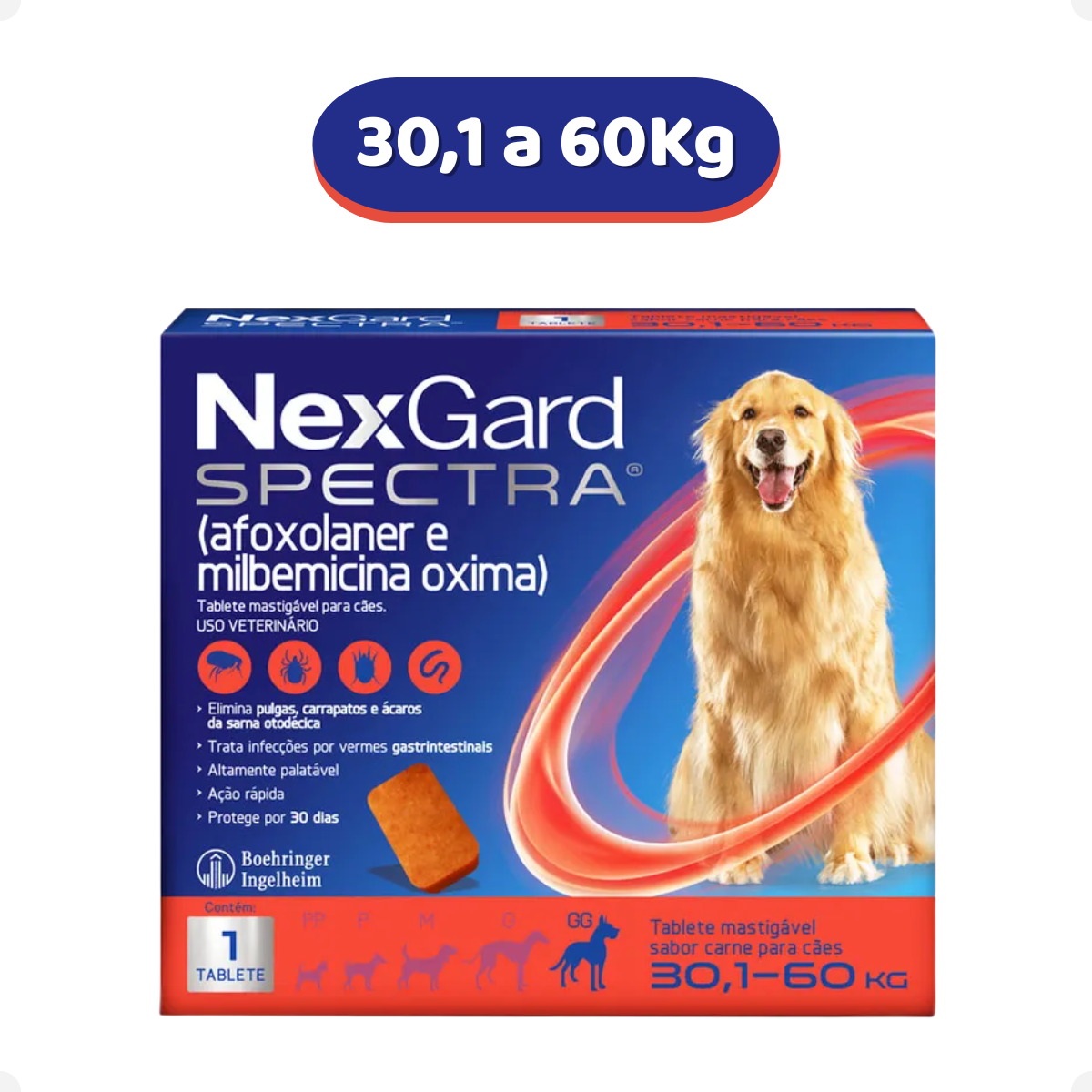 NexGard Spectra para Cães de 30,1 a 60kg – 1 Comprimido