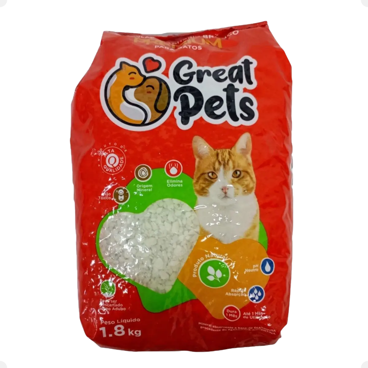 GREAT PETS AREIA HIGIÊNICA BRANCA DIATOMITA 1,8KG