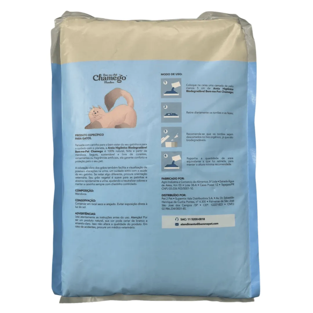 CHAMEGO AREIA HIGIÊNICA MANDIOCA GRAOS FINOS 2KG