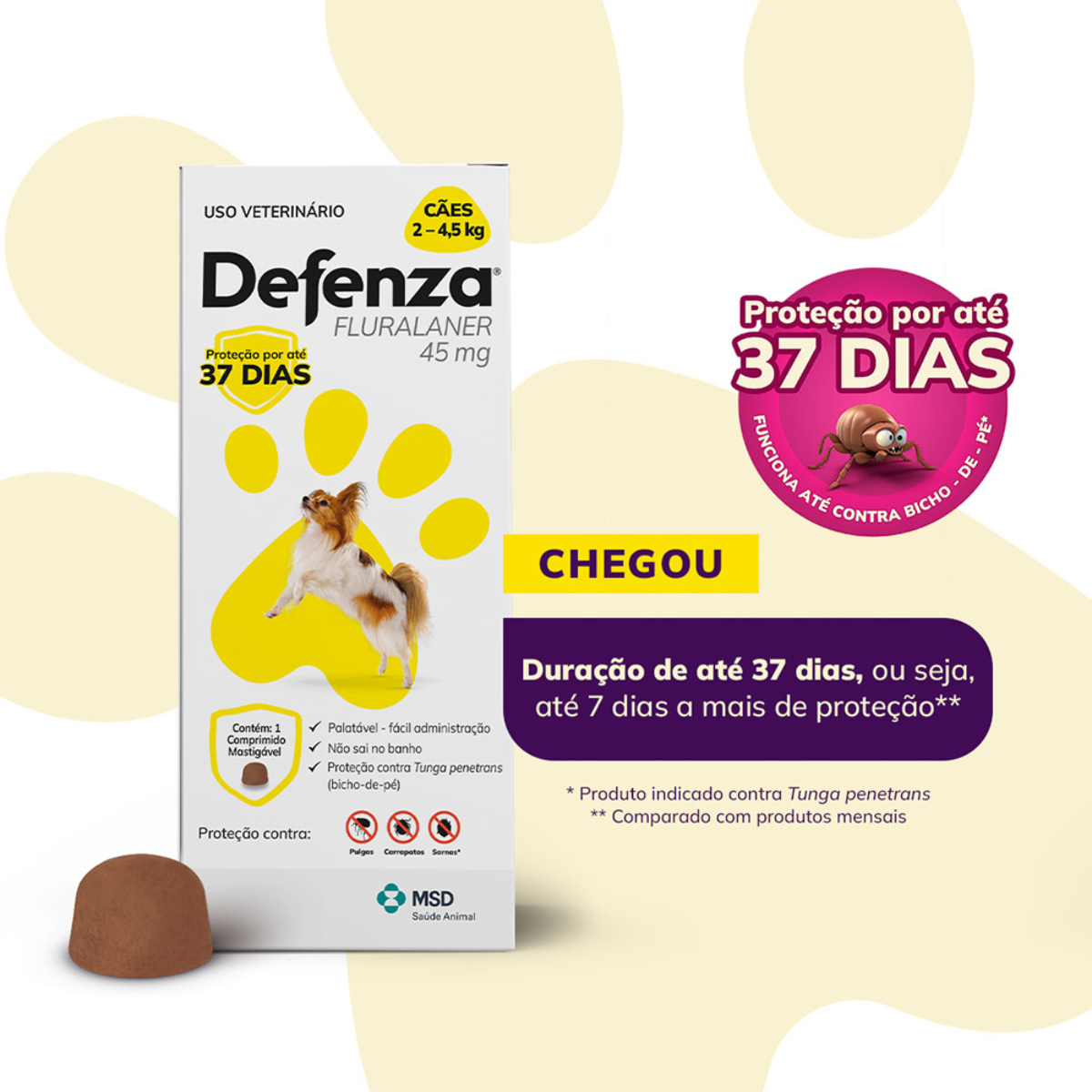 Antiparasitário MSD Defenza 45mg - Cães de 2 a 4,5 kg